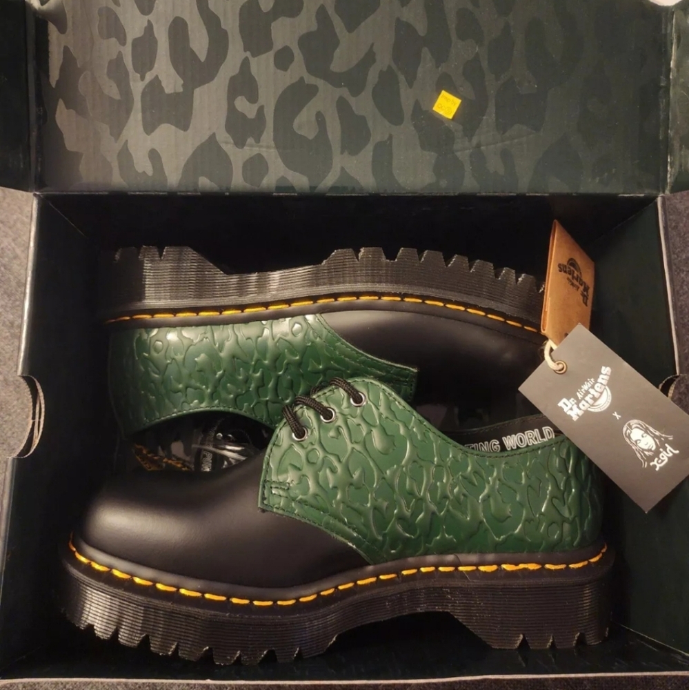 Dr. Martens Collab X-girl 1461 Bex RARE 8 Green Leopard black Embosses Platform - Picture 5 of 16